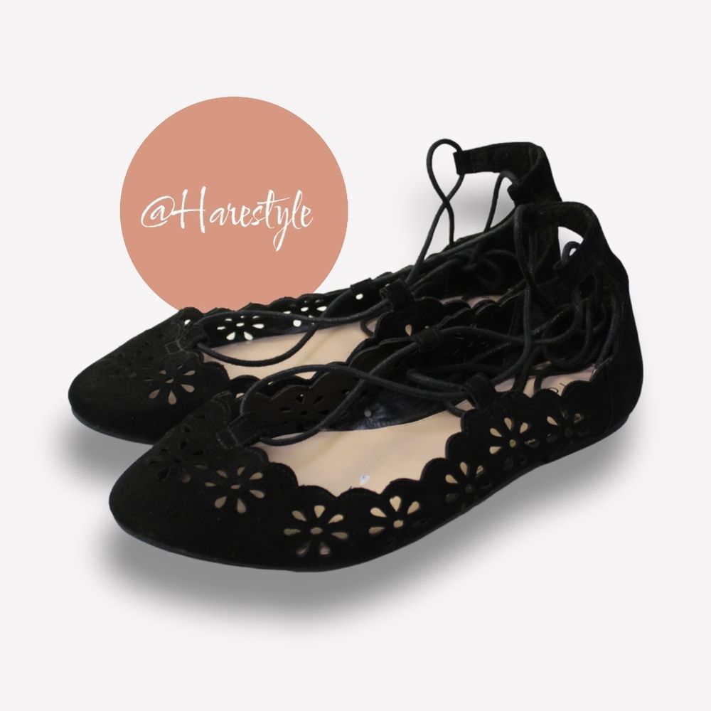 TORRID black cloth scalloped flats with ankle wrap 9 wide